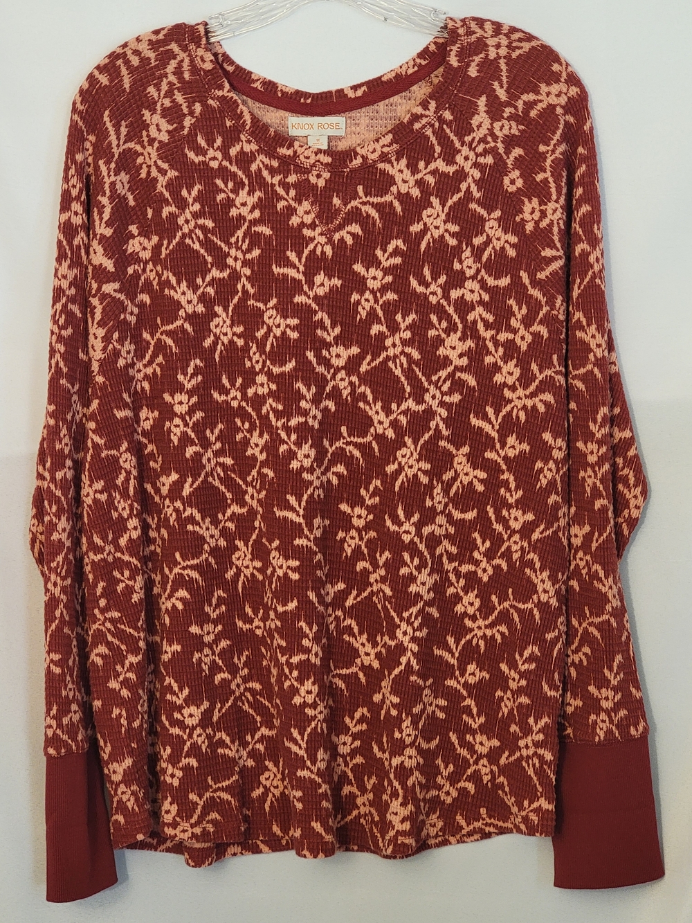 Knox Rose Waffle Knit Floral Ribbed Top Size 1X
